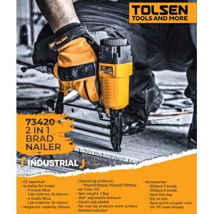Tolsen Brad Nailer Air Stapler 2 in 1 Pneumatic Staple Gun